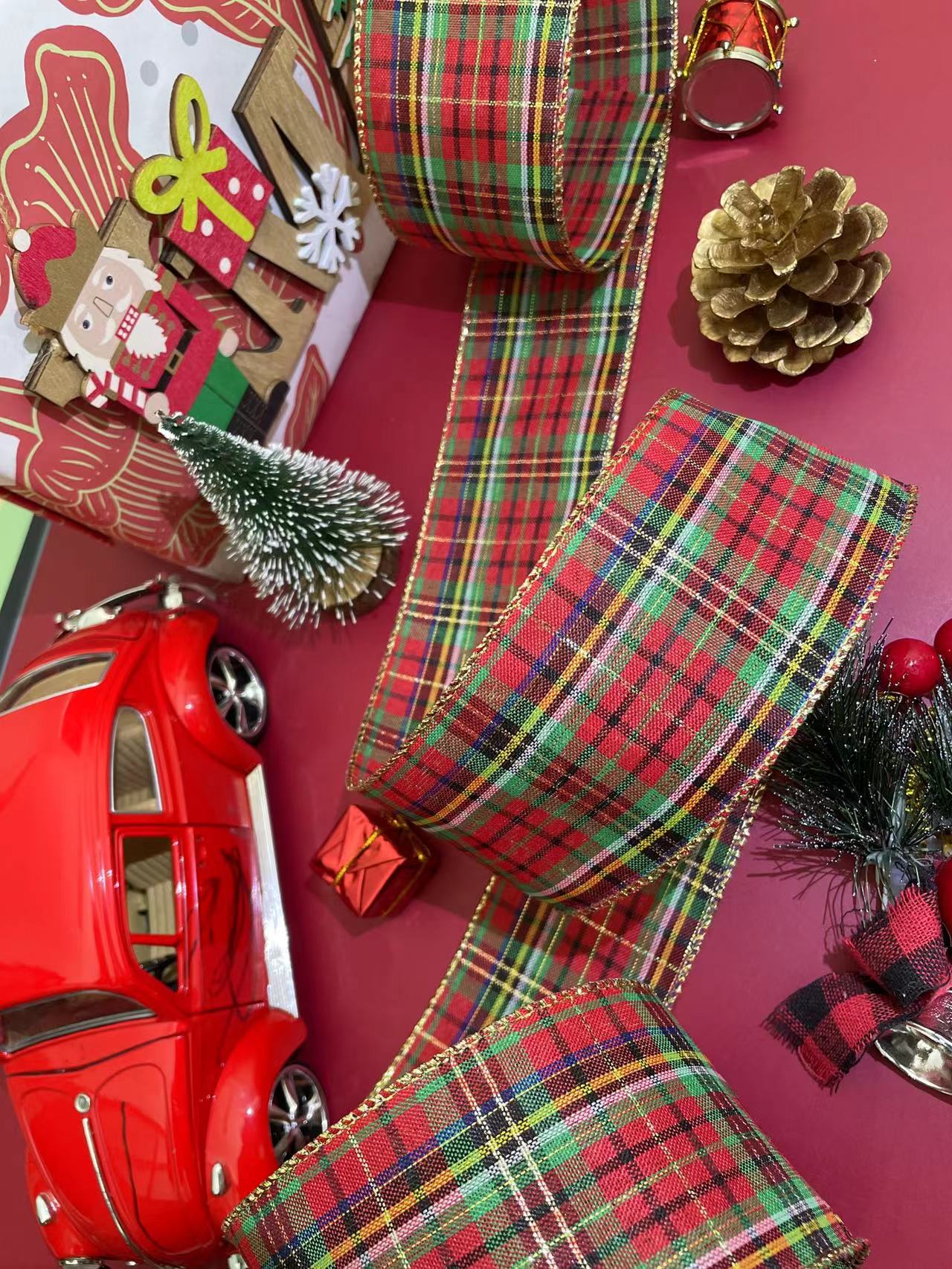 货号：2308圣诞礼品包装装饰DIY 五彩格子圣诞铁线带6.3cm详情4