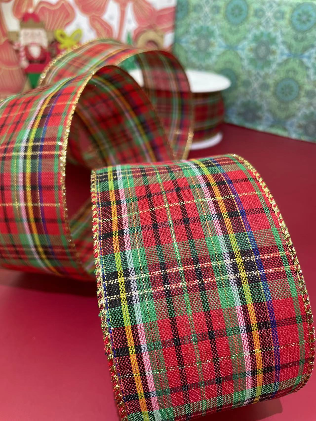 货号：2308圣诞礼品包装装饰DIY 五彩格子圣诞铁线带6.3cm详情3