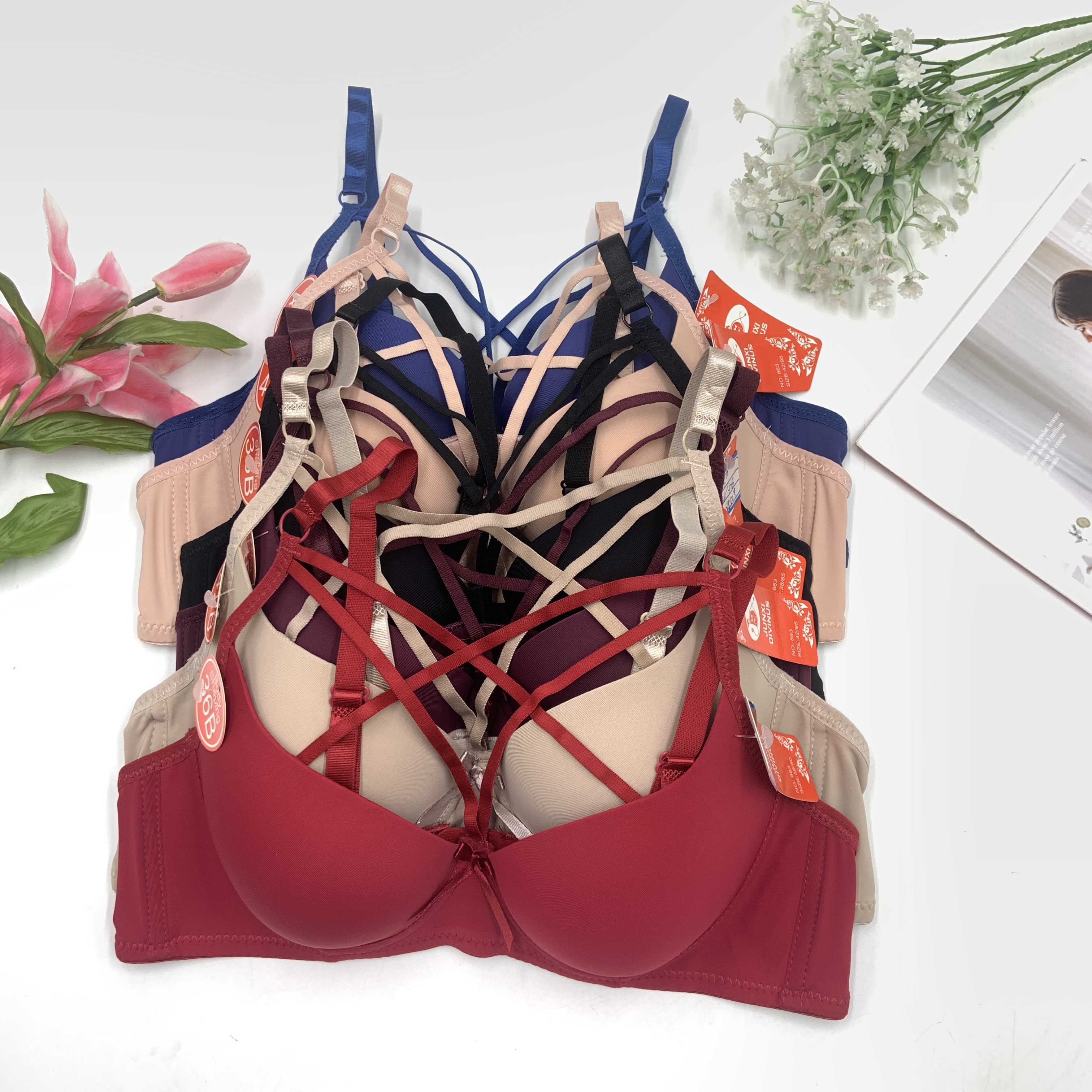 Front Cross strap beautiful back bra sexy thin style B cup sexy thin strap massage style bra thumbnail