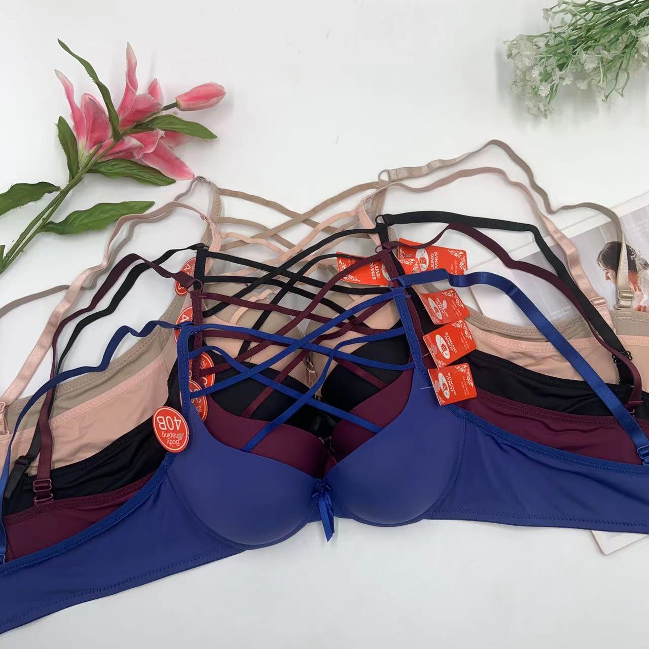 New fashion simple gathering concentrated steel ring beautiful breasts girls women's bra high school bra wholesale thumbnail