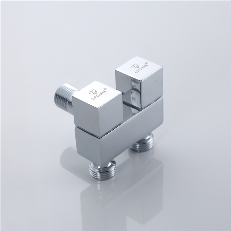 Double outlet square chrome plated brass angle valve