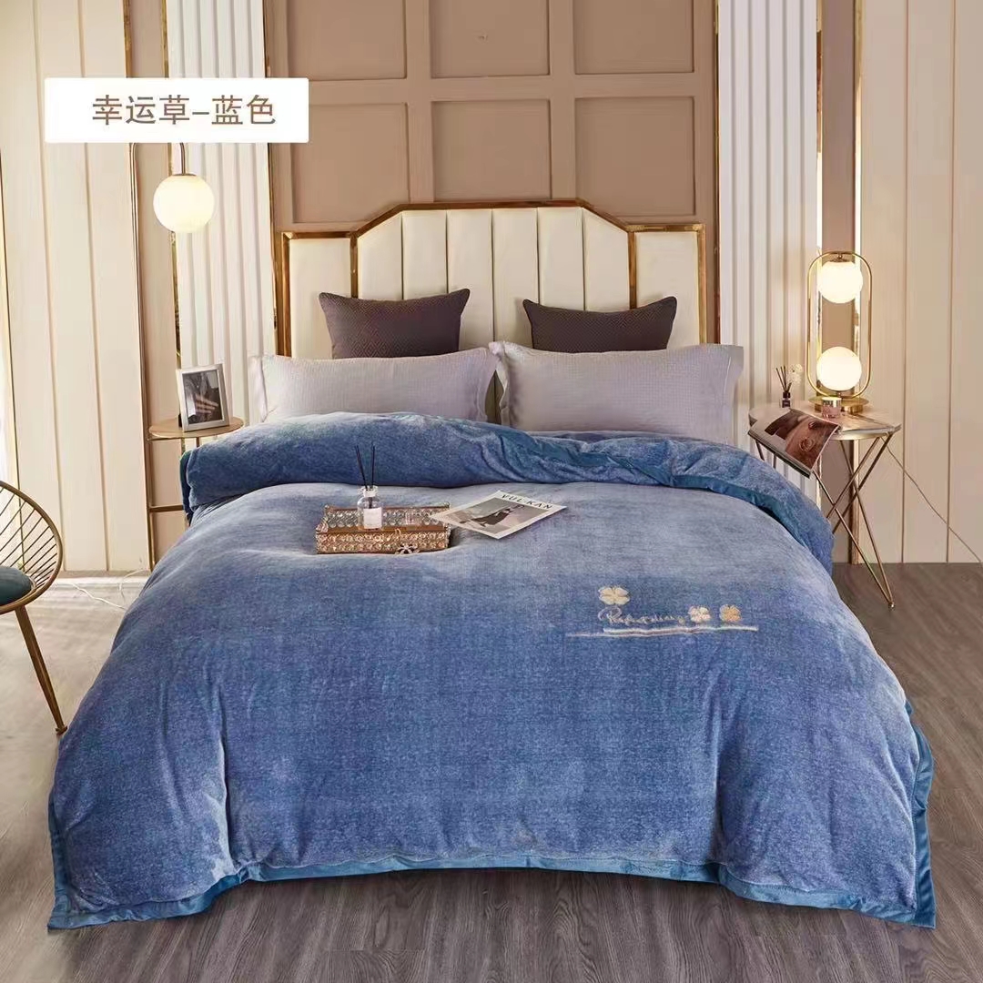New Light Luxury Plain Color High-End High Gram Heavy Milk Velvet Warm Four-Piece Set Thickened Blanket Quilt Cover Bed Sheet Pillowcase Specification drawing
