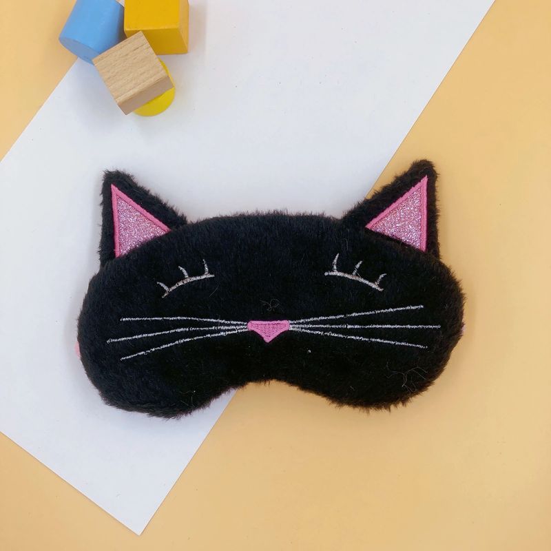 现货护眼罩卡通猫咪黑色眼罩学生睡眠眼罩透气遮光绣花眼罩毛绒眼罩柔软舒适男女通用护眼眼罩可定制厂家定制来稿打样订单生产均可详情1