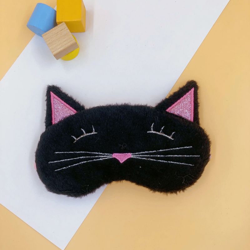 现货护眼罩卡通猫咪黑色眼罩学生睡眠眼罩透气遮光绣花眼罩毛绒眼罩柔软舒适男女通用护眼眼罩可定制厂家定制来稿打样订单生产均可详情3