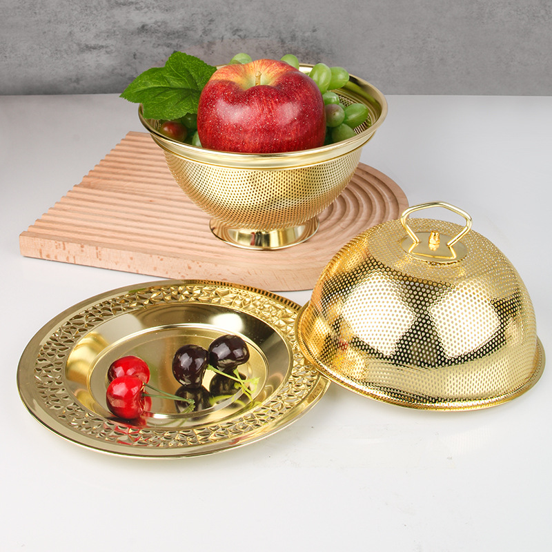 Cross-border export stainless steel perforated fruit basket set gold-plated perforated basket set candy basket dim sum basket wholesale thumbnail