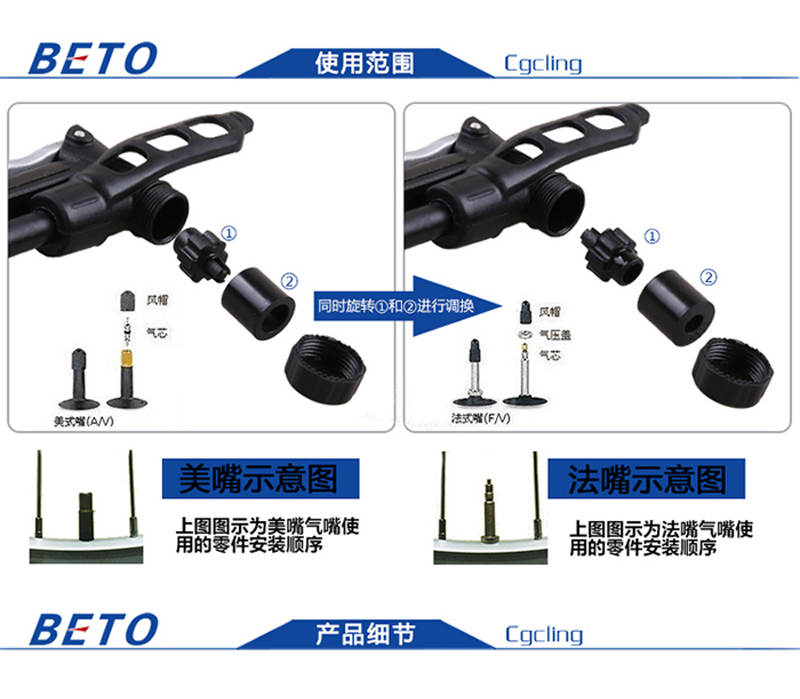 BETO CCO-008AG自行车打气筒 单车迷你气筒 便携铝合金打气筒详情4