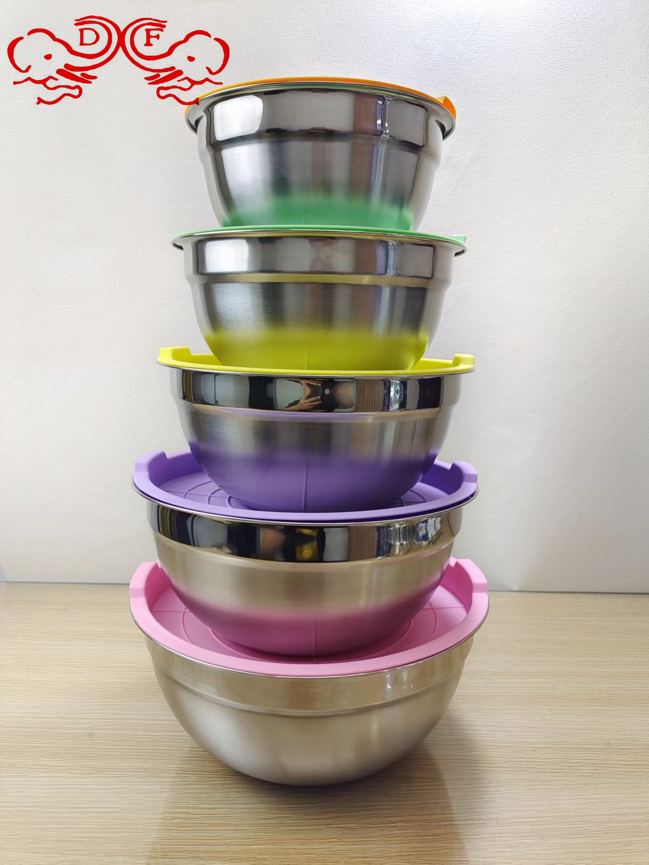 DF99435 Stainless steel Bowl Salad bowl with lid Salad bowl Whisk bowl basin utensils Set Cooking Bowl Whisk Bowl with lid Salad bowl Baking DF Trading house