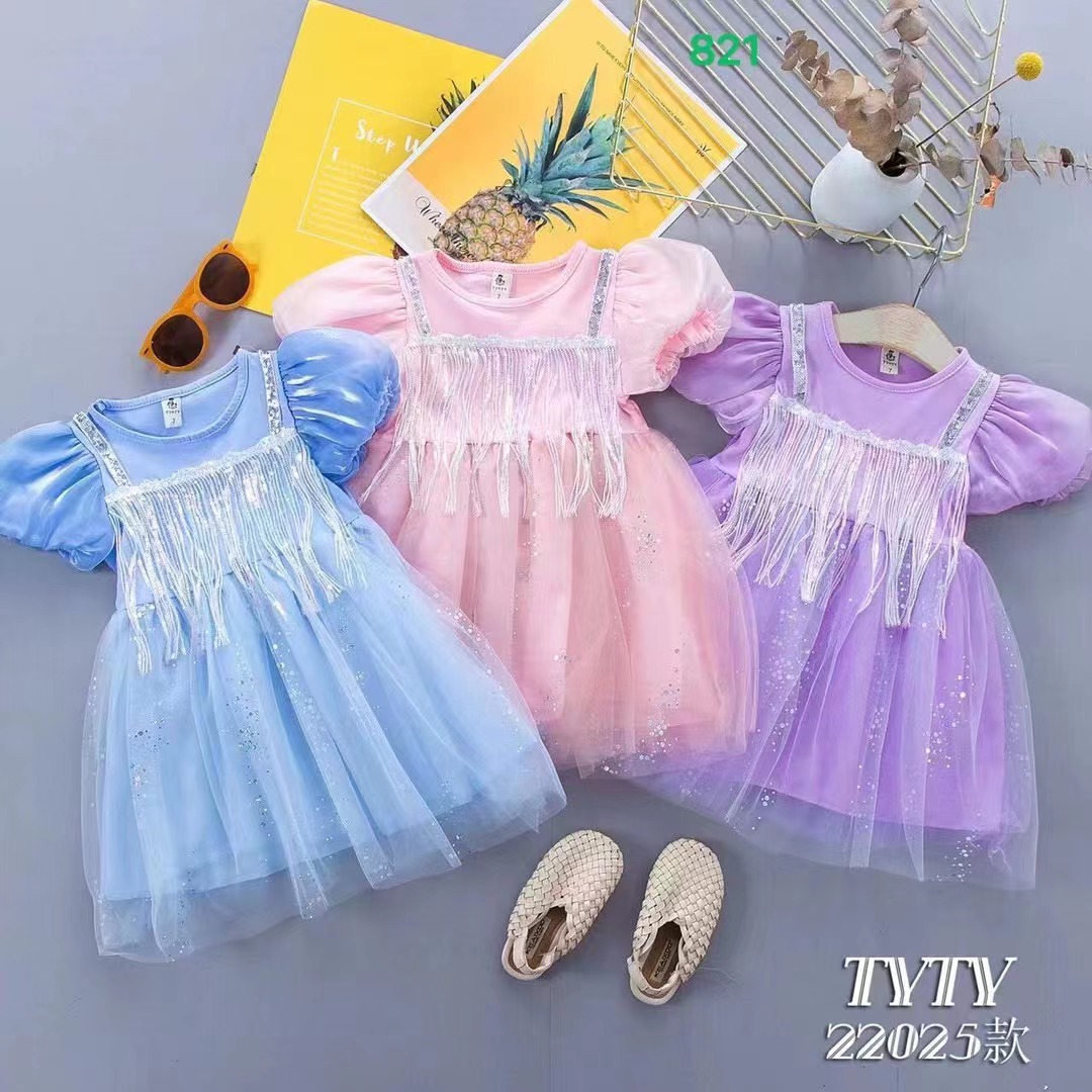 Little girl summer dress cute short sleeve gauze princess dress Specification drawing