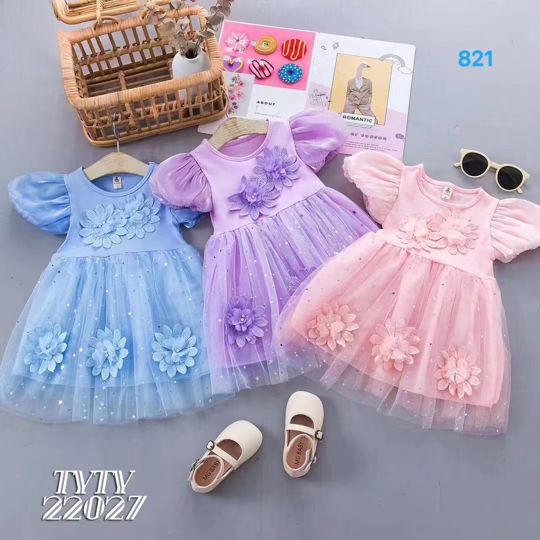 Little girl Summer Dress Cute Short sleeve gauze Princess Dress 2 full figure