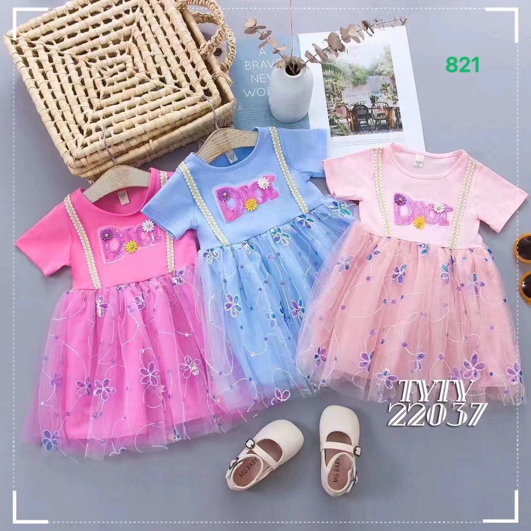 Little girl Summer Dress Cute Short sleeve gauze Princess Dress 2 Item Picture