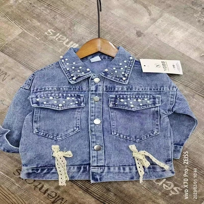 Girls spring/autumn long sleeve button down denim jacket thumbnail