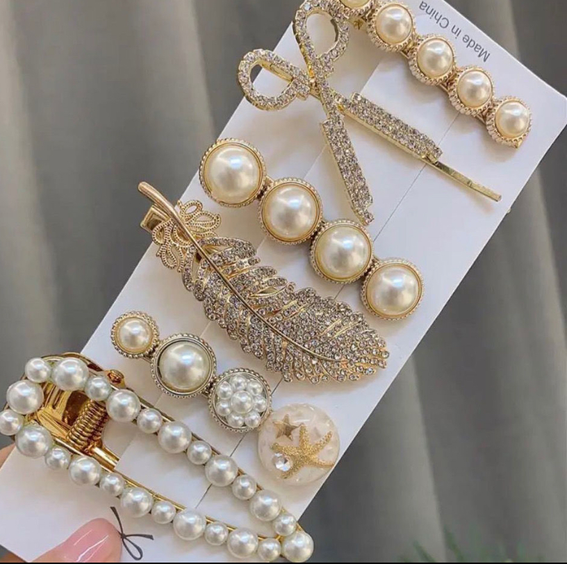 珍珠发夹套装韩国刘海夹头饰少女甜美可爱简约边夹发卡详情1