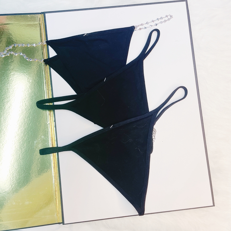 Magic box Mystery European and American thong metal chain comfortable high elasticity pure cotton skin bikini low waist half round buttock