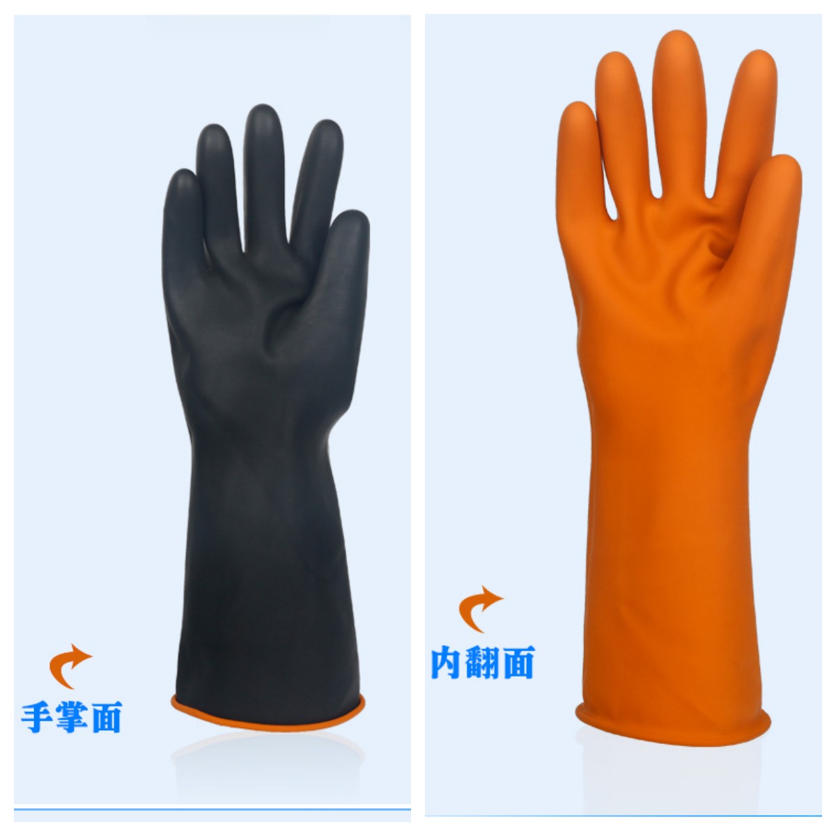 外贸加厚外黑内橙橘黑色耐酸碱工业橡胶劳保橡胶乳胶防护手套详情4