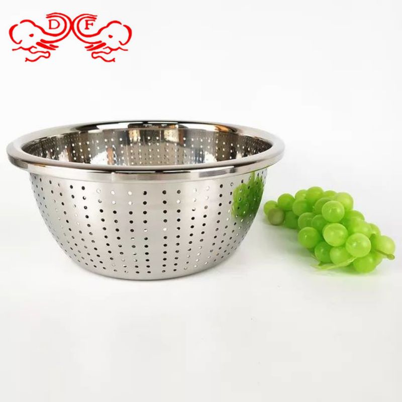 DF99435不锈钢滤水盆冲孔盆水果篮米筛密孔篮不锈钢米筛滤水盆洗米筛漏盆果蔬沥水盆DF Trading house详情1