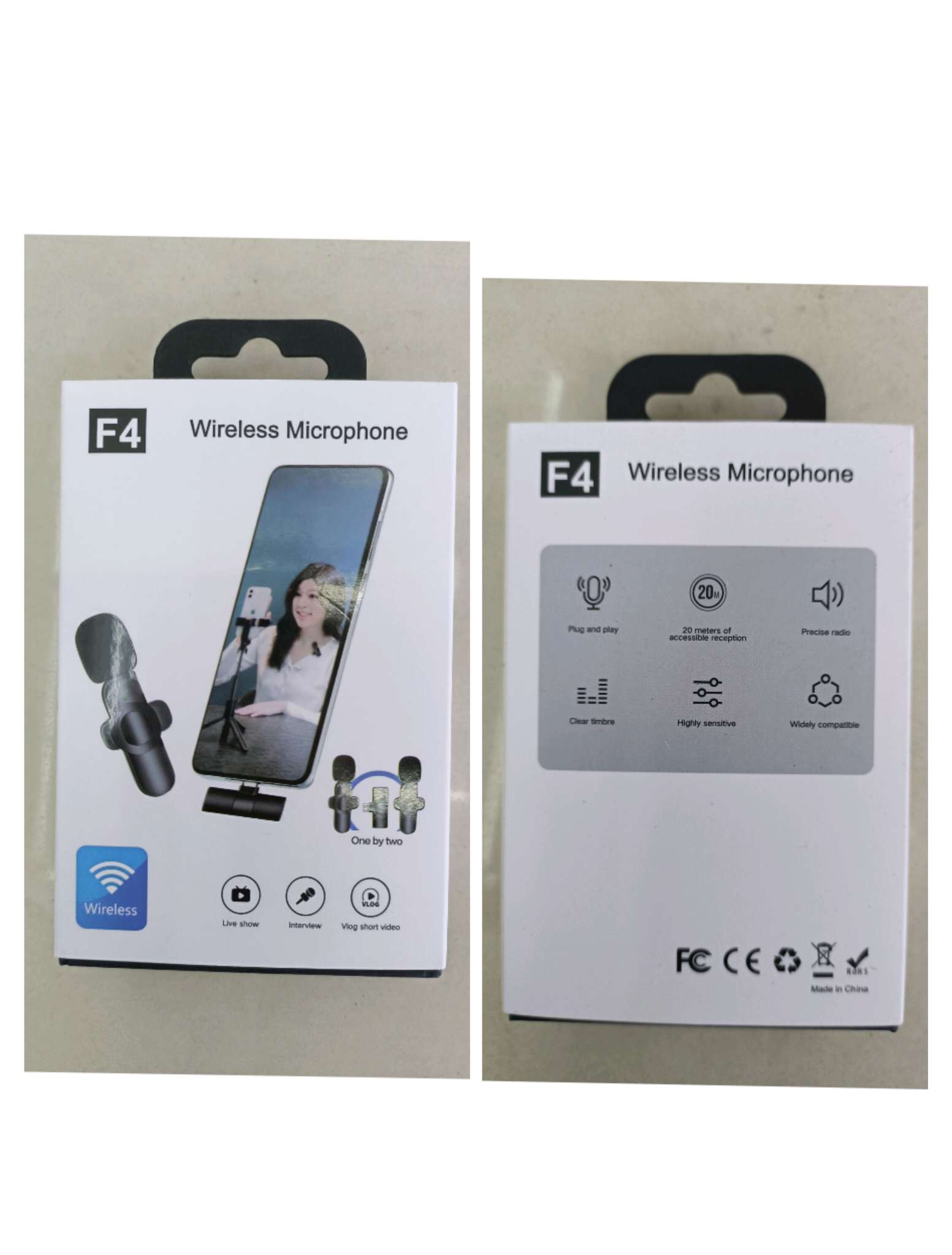 F4 Apple's one-drag two wireless lapel microphone full figure