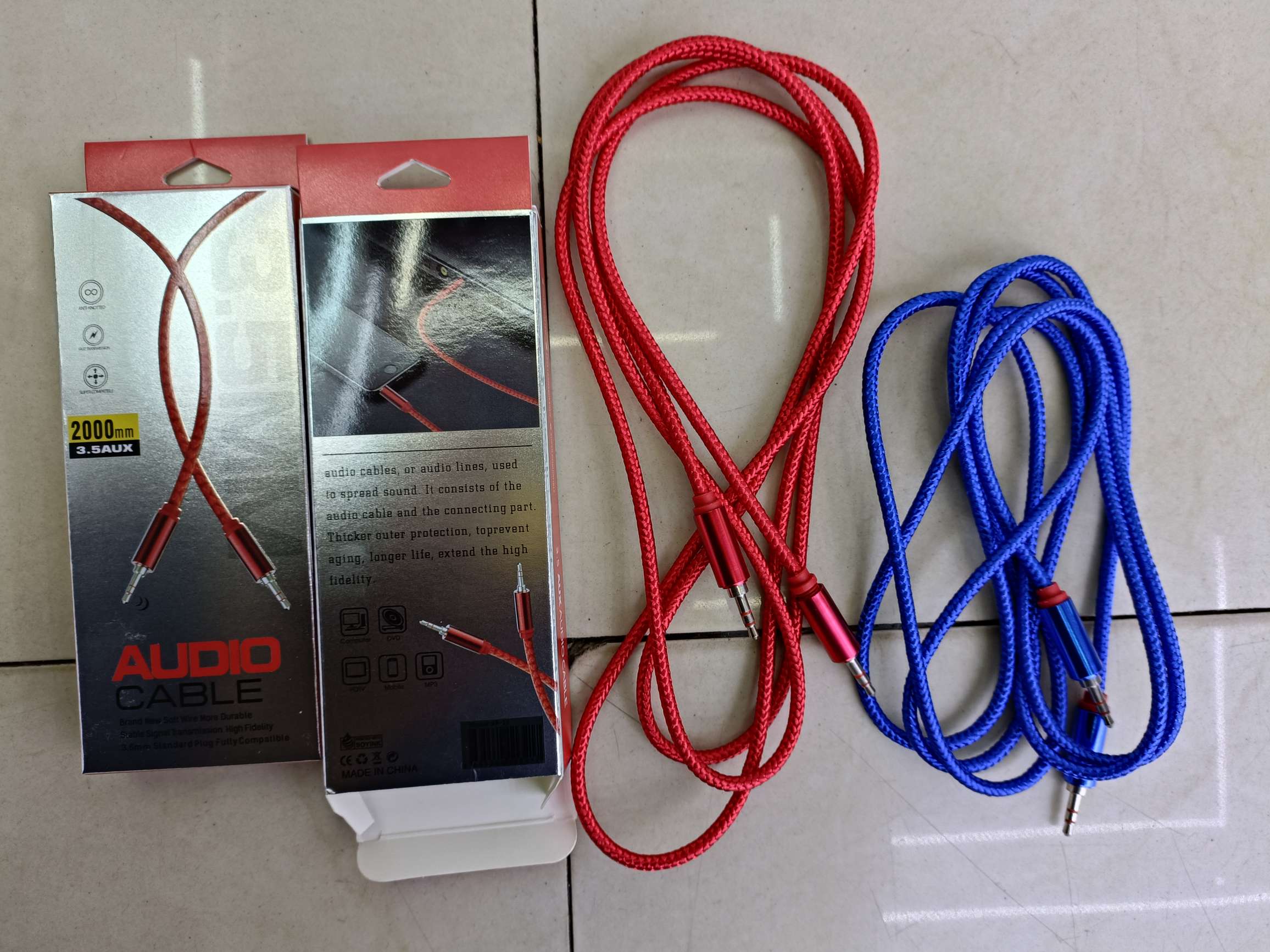 2 m 5.0 braided metal AUX audio cable