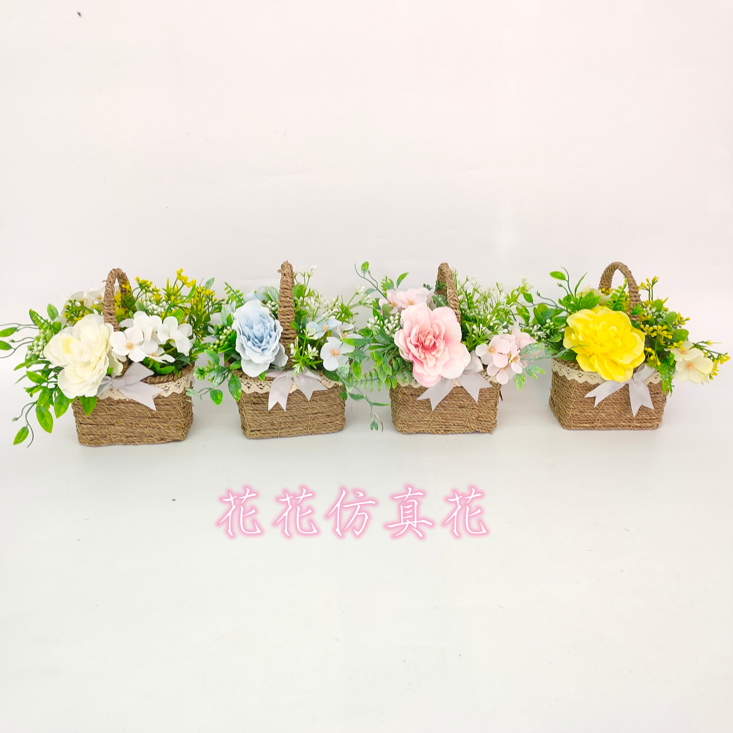 仿真花假花盆景手工编织蓝大荷花摆件装饰品详情1