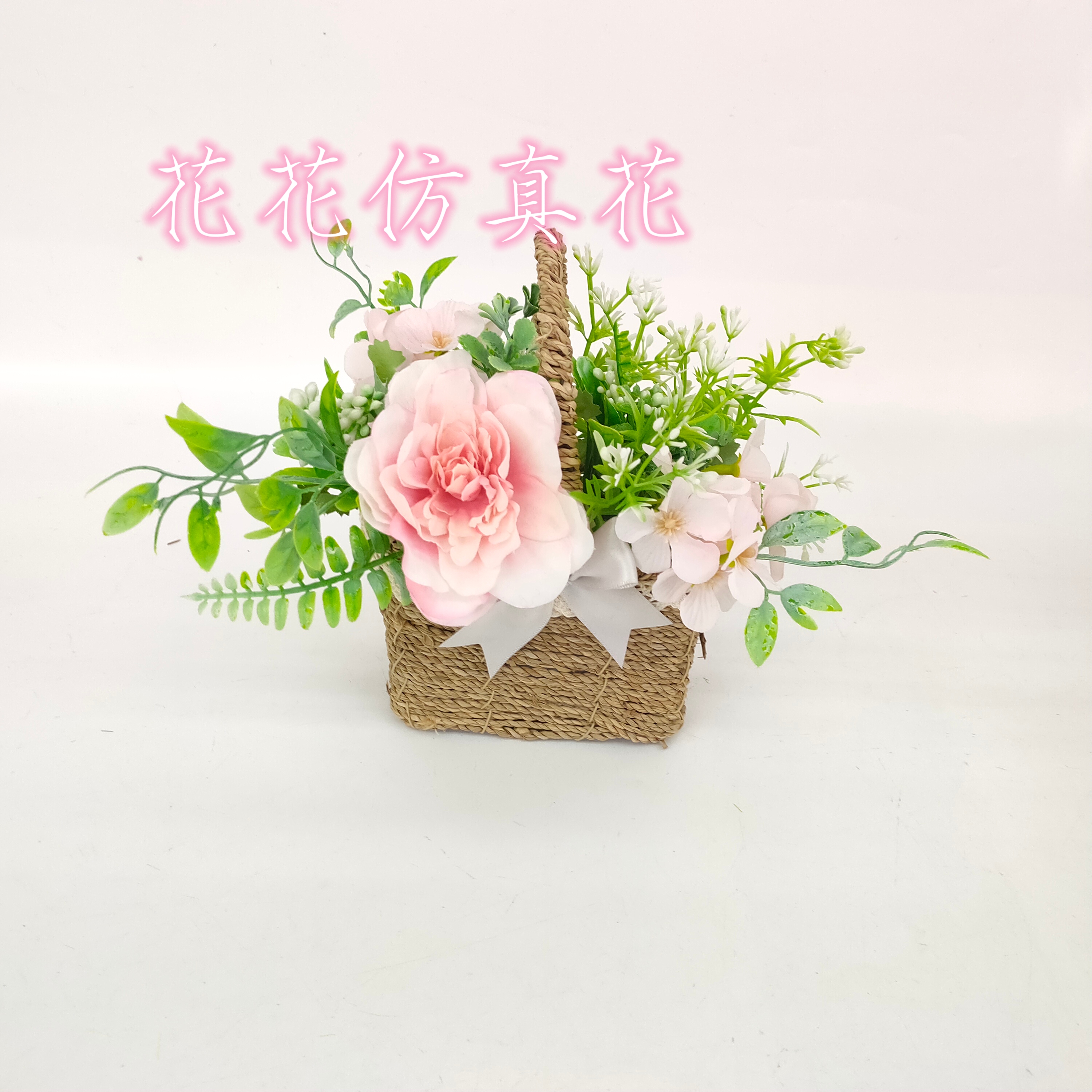 仿真花假花盆景手工编织蓝大荷花摆件装饰品详情5
