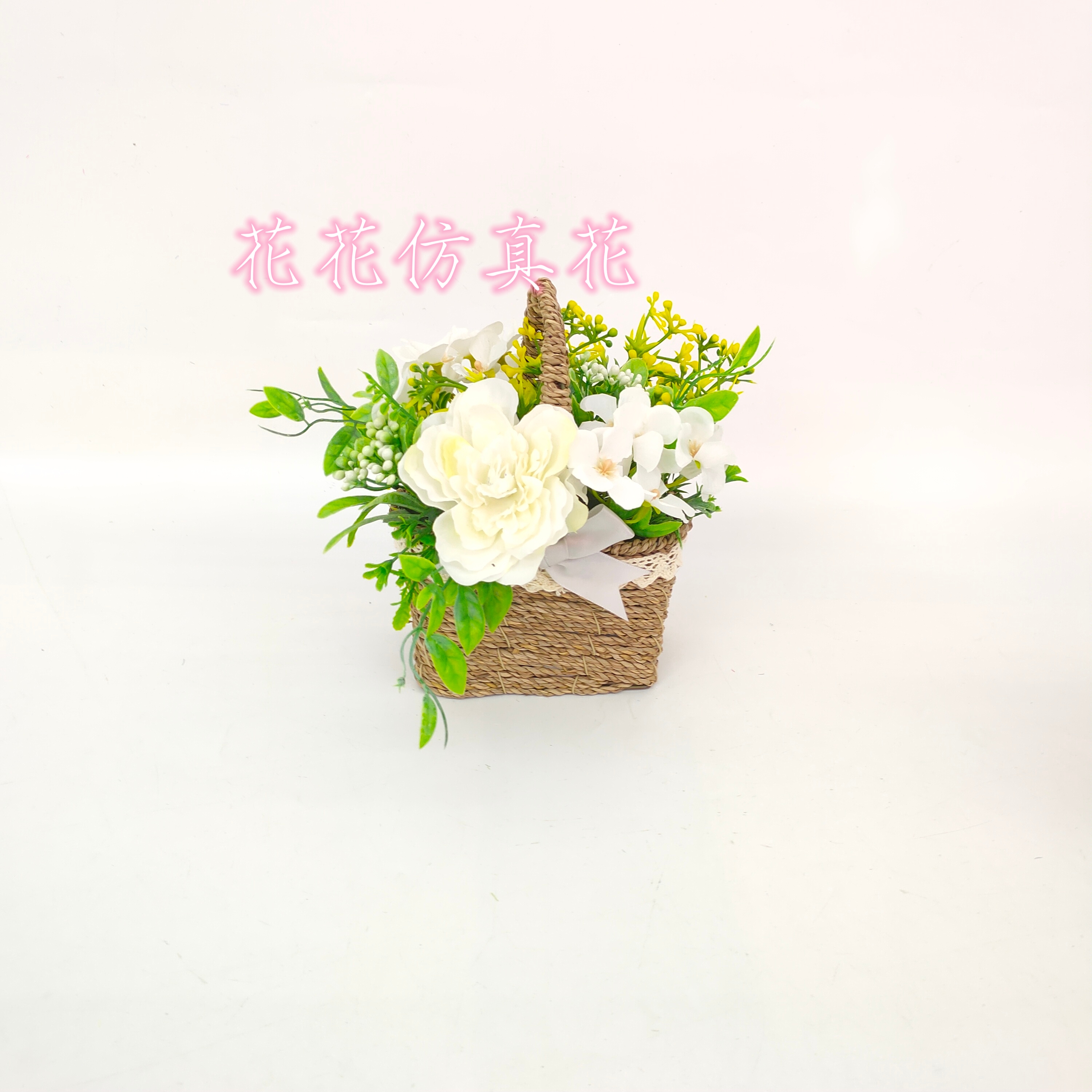 仿真花假花盆景手工编织蓝大荷花摆件装饰品详情3
