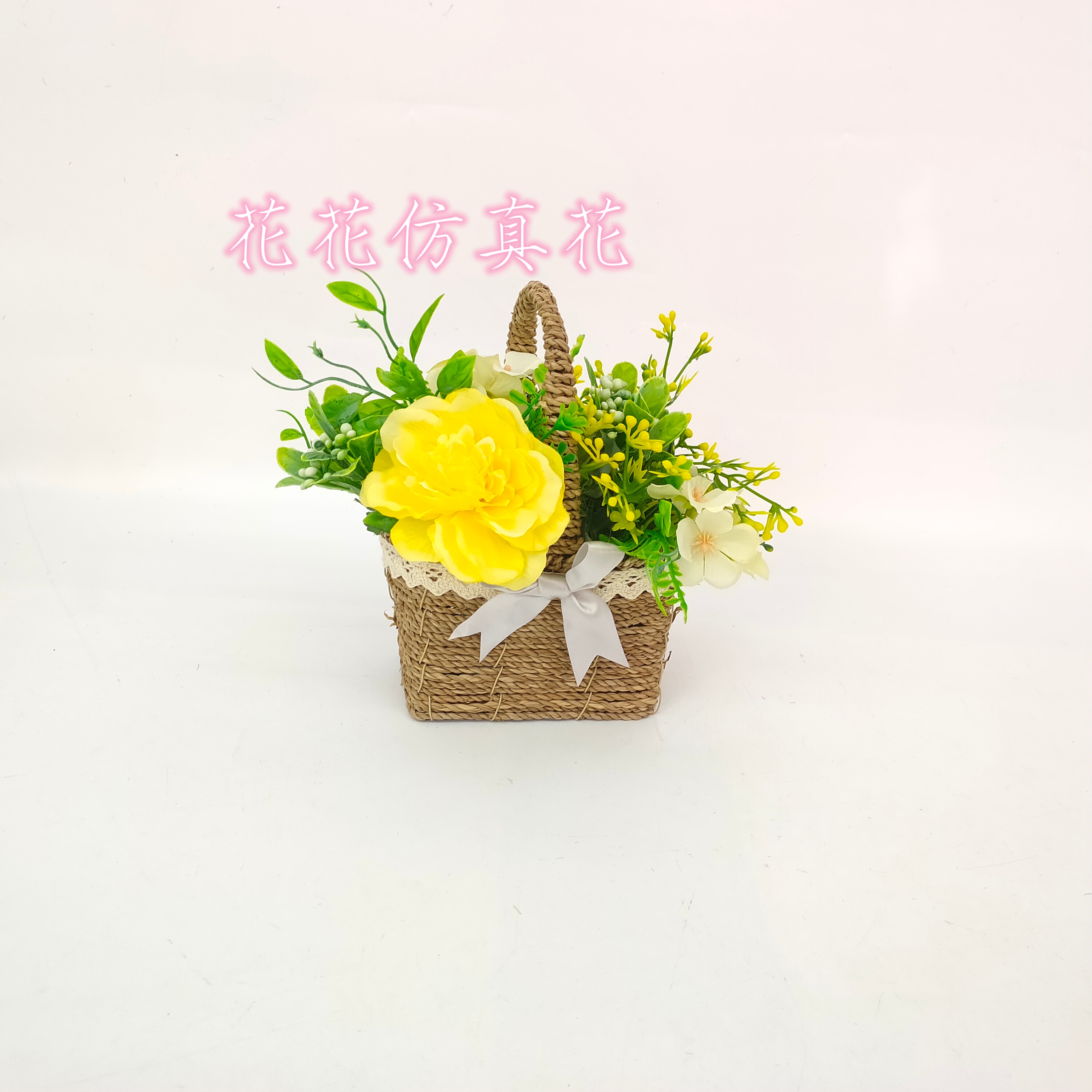 仿真花假花盆景手工编织蓝大荷花摆件装饰品详情4