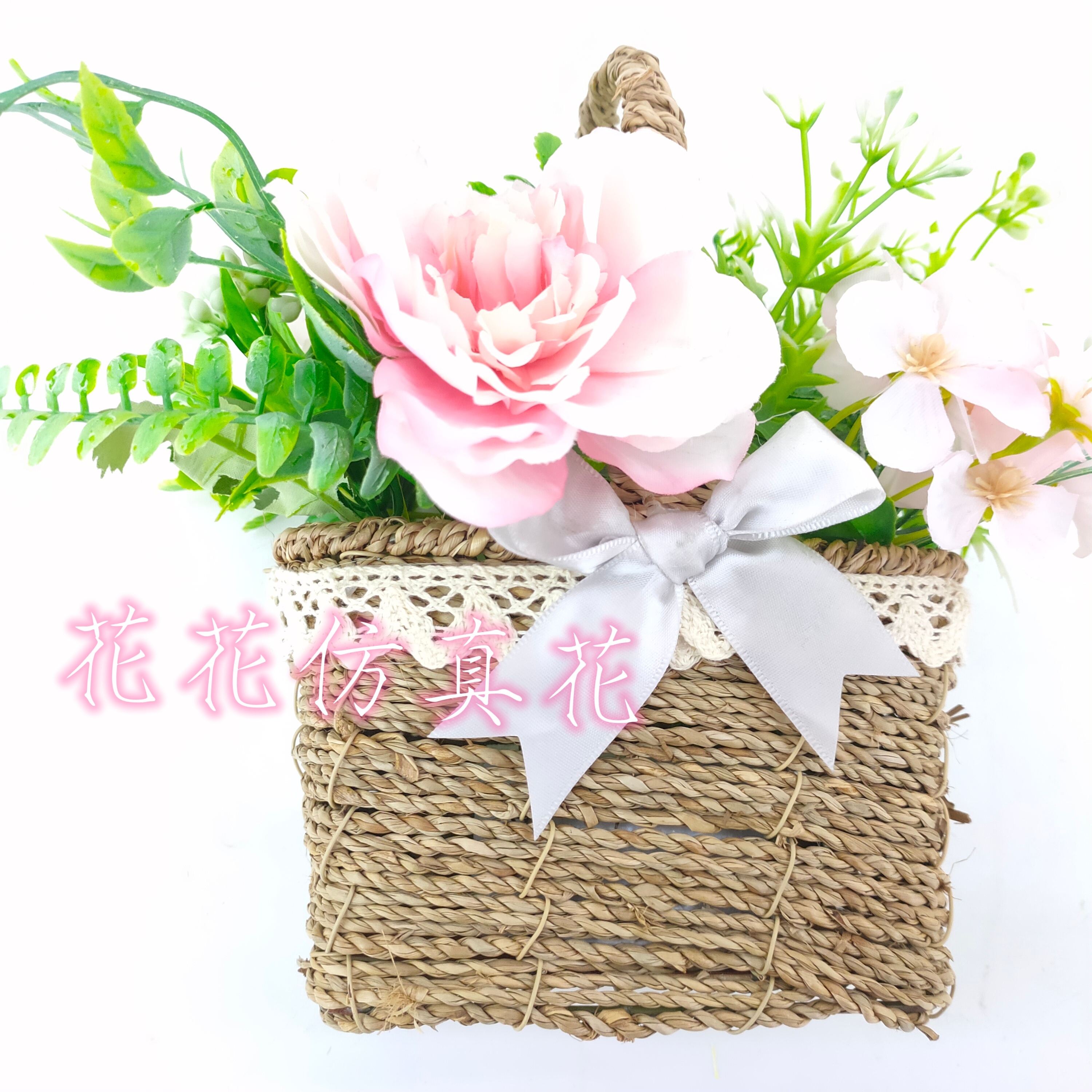仿真花假花盆景手工编织蓝大荷花摆件装饰品详情7