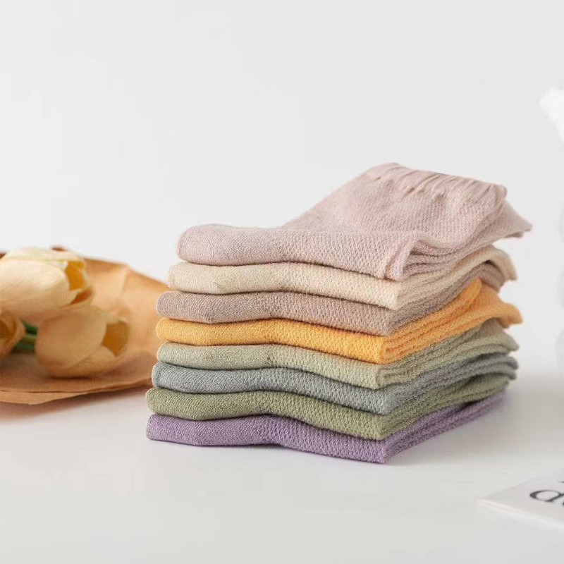 袜子女夏季薄款纯棉透气网眼袜纯色夏天薄袜子女士长袜&隐型袜详情3