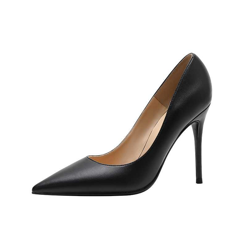 2023 Spring New French Pointy High Heels Female Black Work Shoes Slim Heels Shallow Mouth Fashion Large Size Single Shoes Female Item Picture
