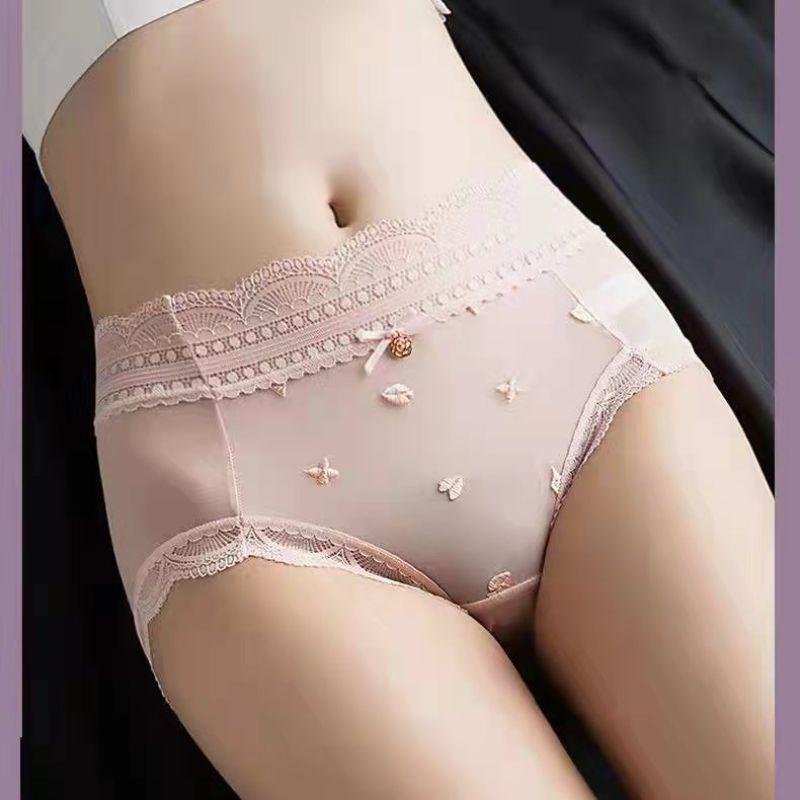 The Mystery of the Magic Box: Pure Desire High-waisted embroidered mesh lace Sexy Ultra-thin pure cotton seamless simple triangular underpants