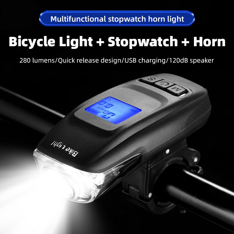 BG-2024 Code meter light USB charging bicycle code meter horn headlight Bicycle riding lighting flashlight Strong headlight counter milodometer electronic horn bell