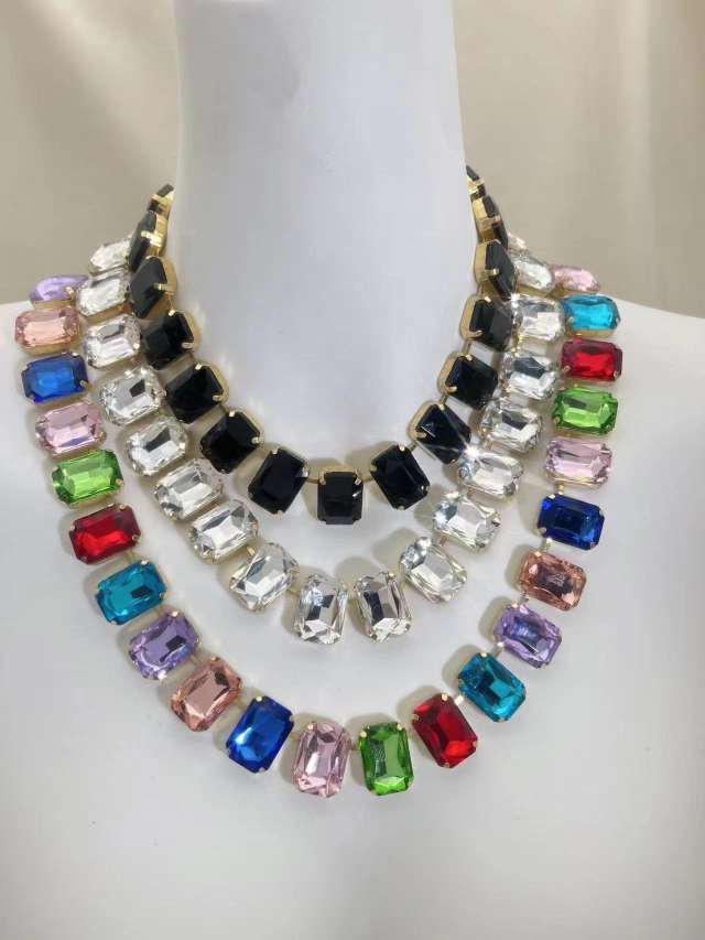 长方水晶项链，13×18，欧美跨境流行