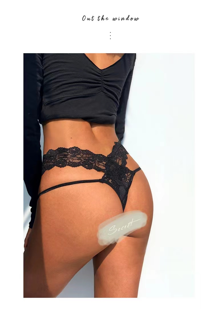 The Mystery of the Magic Box: European and American sexy V-shaped lace cutout elastic thin bands tempt low-waisted ladies in T-shaped T-pants pic 4