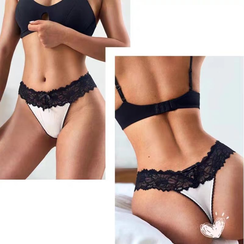 The Mystery of the Magic Box: European and American sexy peachy buttocks, lace trim, retro drawstring bow, women's low-waisted thong details Picture