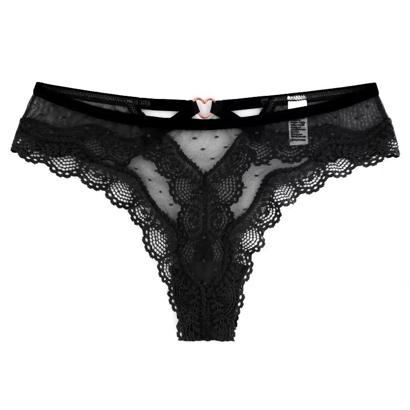 The Mystery of the Magic Box: European and American sexy transparent lace cutout heart-shaped rose gold women's low-waisted T-shaped T-pants Item Picture