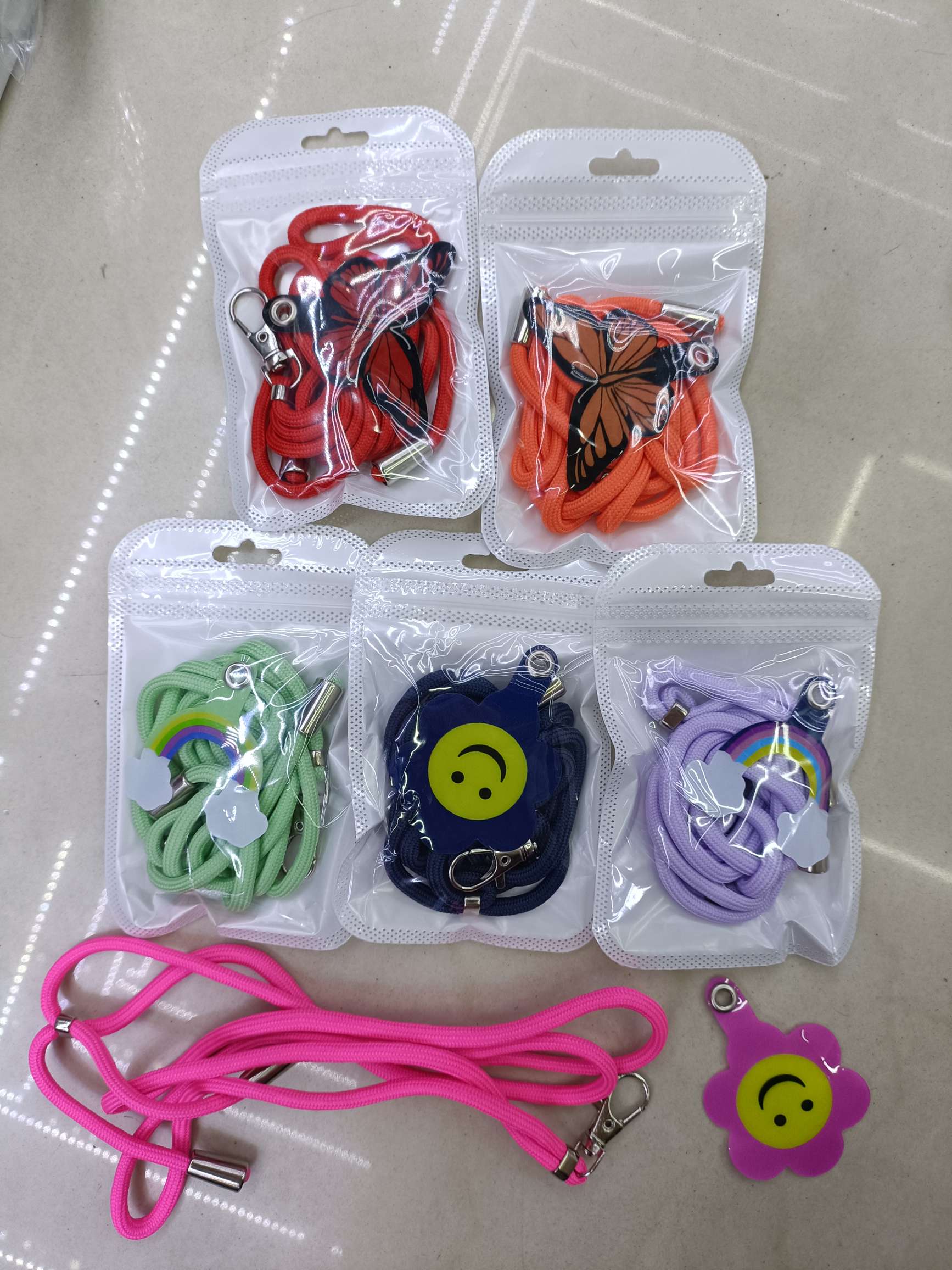 Mobile phone lanyard + soft gasket rainbow gasket/butterfly gasket/flower smiley gasket