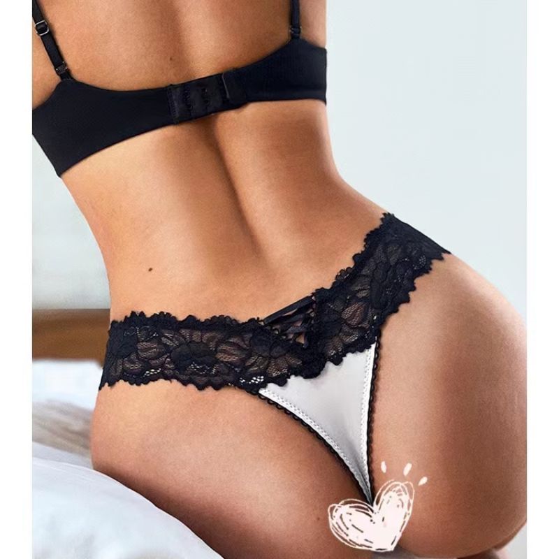 The Mystery of the Magic Box: European and American sexy peachy buttocks, lace trim, retro drawstring bow, women's low-waisted thong Specification image