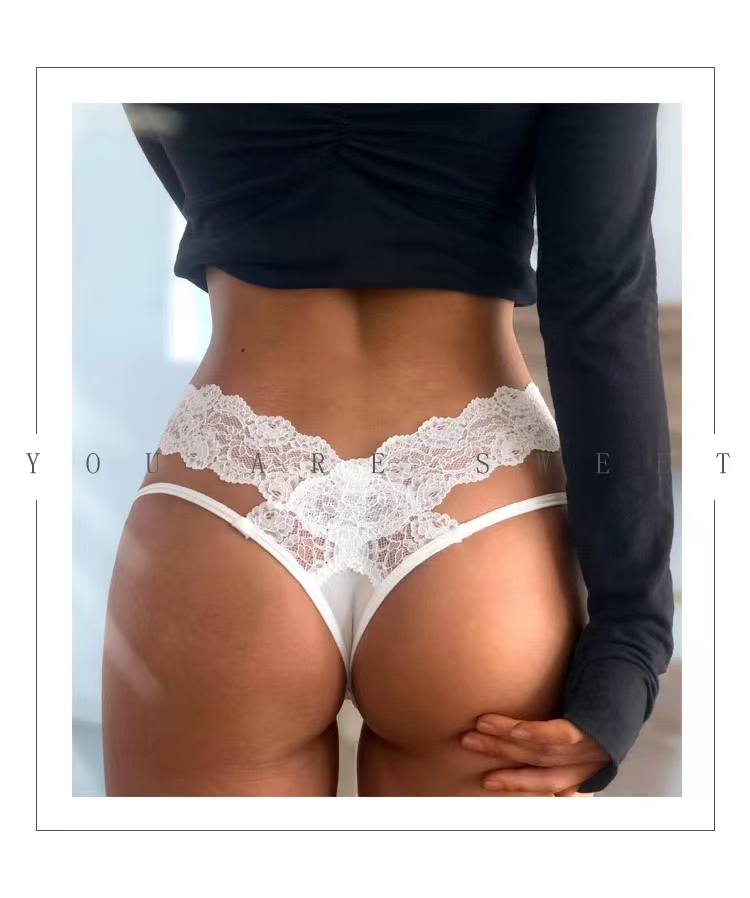 The Mystery of the Magic Box: European and American sexy V-shaped lace cutout elastic thin bands tempt low-waisted ladies in T-shaped T-pants pic 3