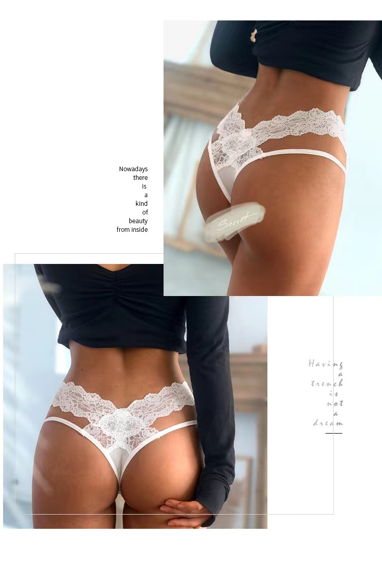 The Mystery of the Magic Box: European and American sexy V-shaped lace cutout elastic thin bands tempt low-waisted ladies in T-shaped T-pants pic 1