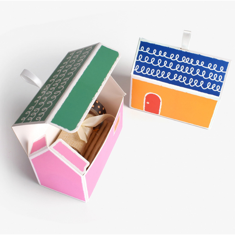 Color Small House Paper Box House Cookies Paper Box Dessert Nougat Candy Candy Box New Year Box Diy Box details Picture