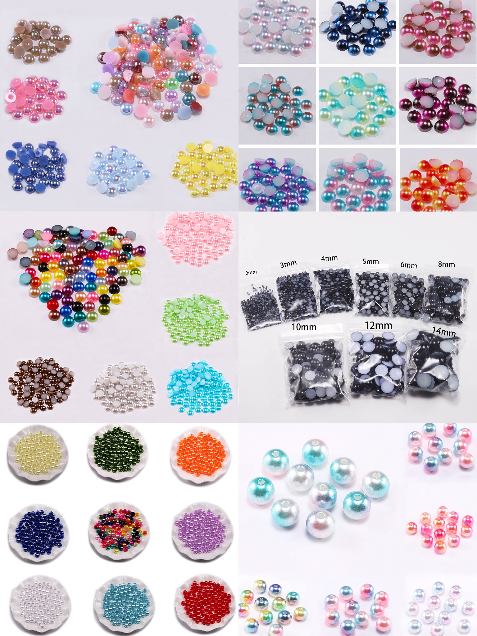 3Mm-20Mm Water Grinding High Shine Abs Imitation Pearl Round Straight Hole Pure White Rice And White Pearl Diy Beading Batch