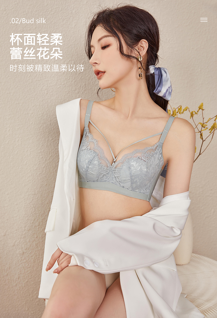 魔盒之谜薄款蕾丝舒适文胸聚拢调整型收副乳内衣女士详情1