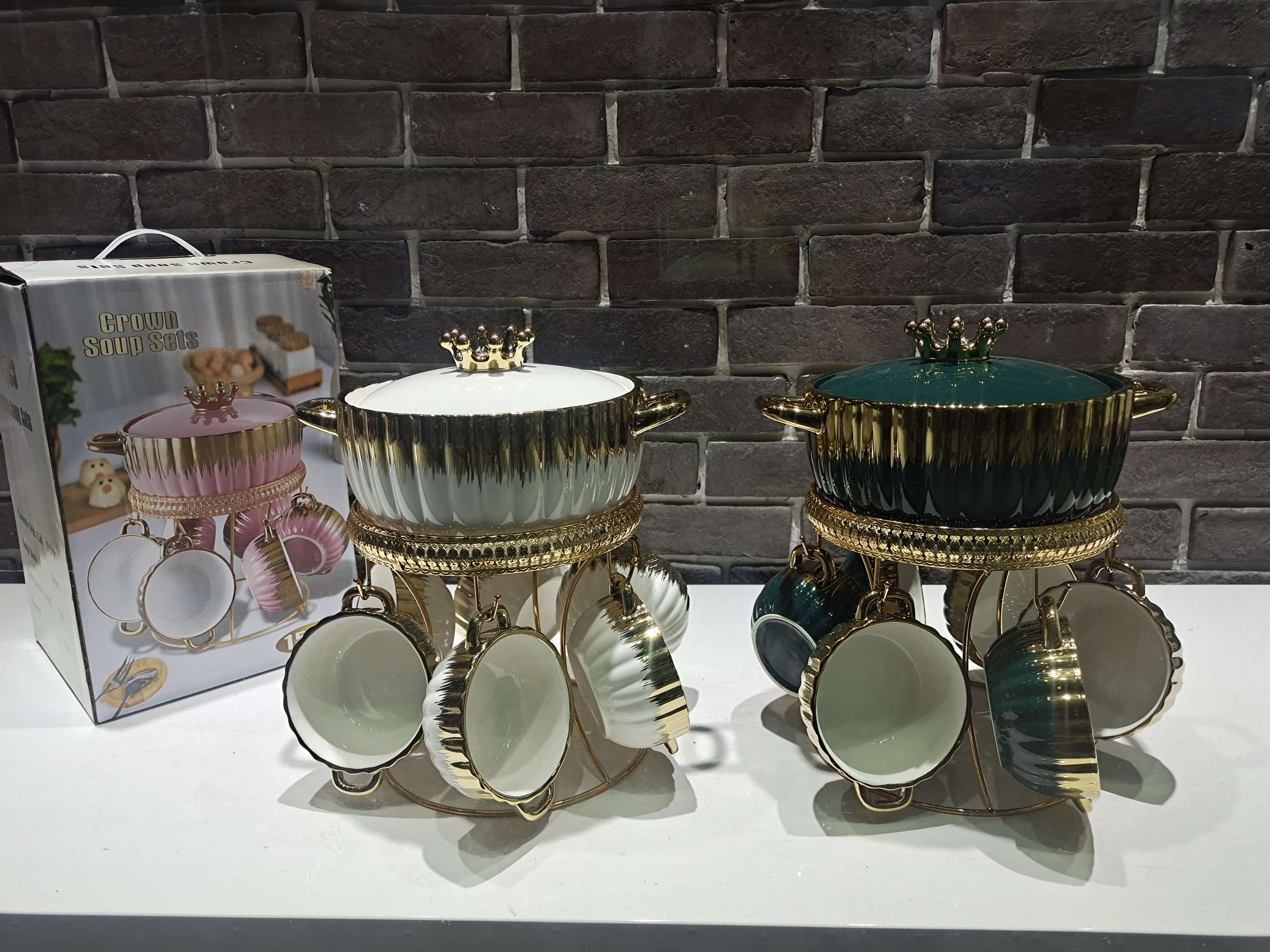 Jingdezhen Ceramic Soup Pot Gold Plated Soup Pot Soup Bowl With Rack Soup Pot Set details Picture