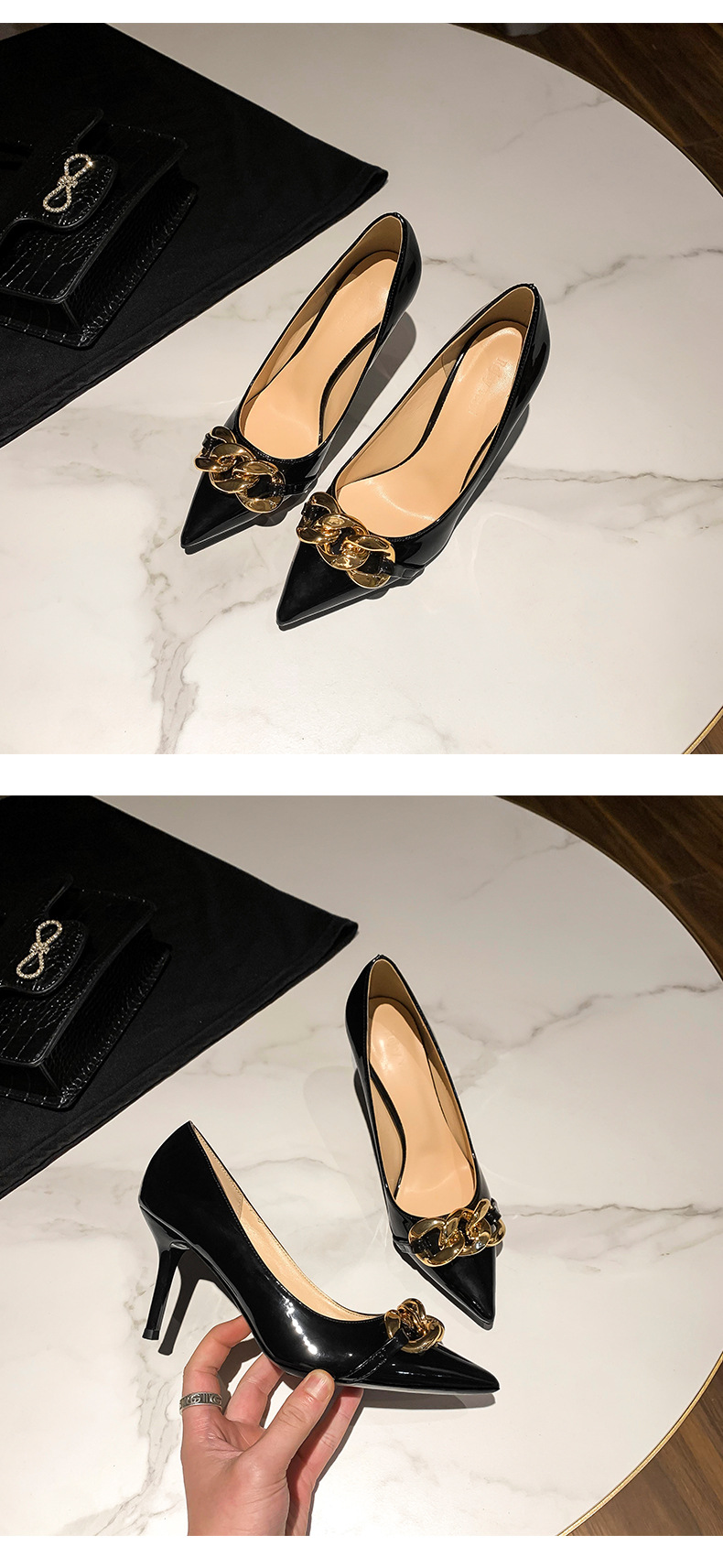 31 32 33小码女士高跟鞋细跟性感漆皮裸色舒适尖头41-43大码单鞋详情9