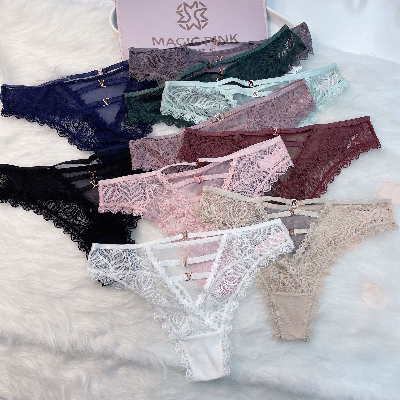 魔盒之谜法式后镂空蕾丝带金属设计半透明低腰女士丁字裤