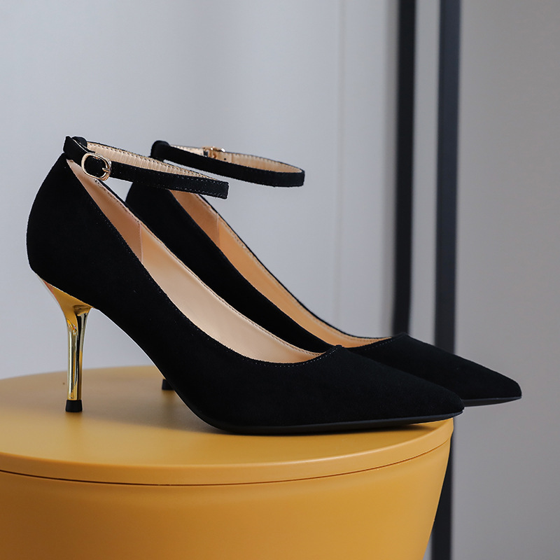 A Line With High Heels Black Suede Occupation A Cross-Border Amazon Express Ladies Large Size Single Shoes Application Scenario