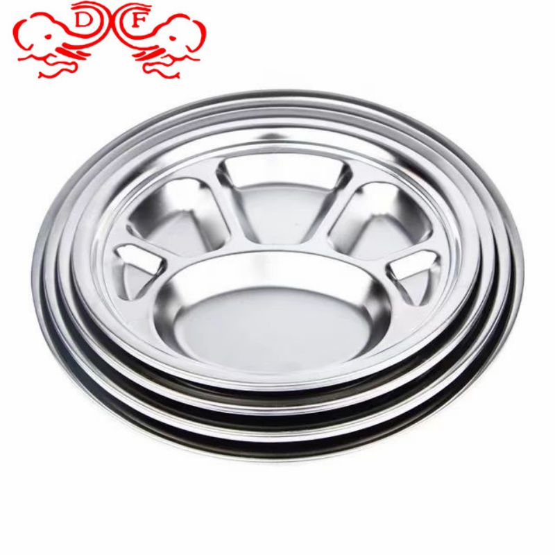 DF99029 Stainless steel fast food plate Round plate Stainless steel disc Korean plate plate plate divided grid plate plate DF Trading house