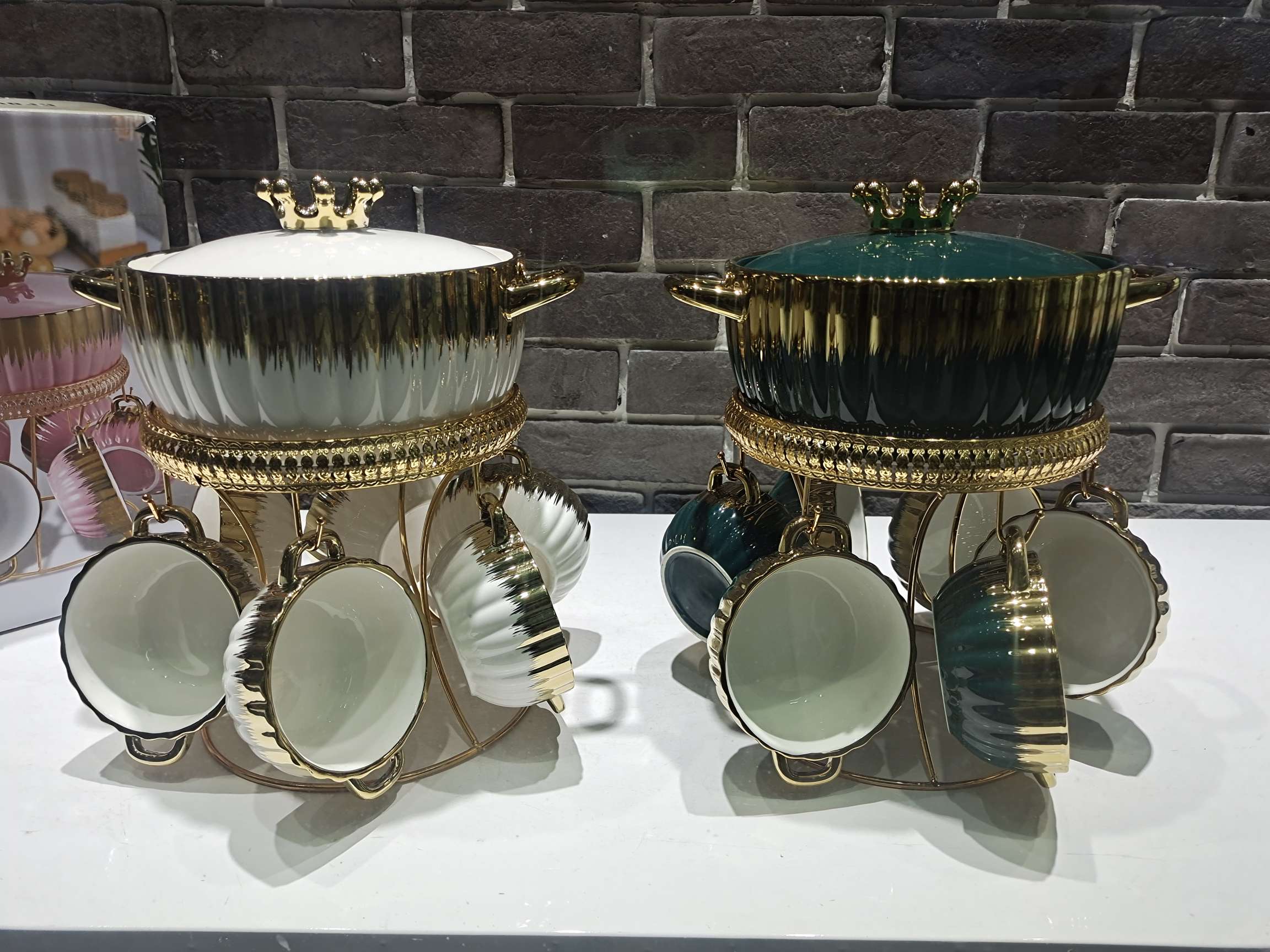 Jingdezhen Ceramic Soup Pot Gold Plated Soup Pot Soup Bowl With Rack Soup Pot Set