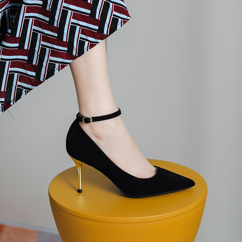 A Line With High Heels Black Suede Occupation A Cross-Border Amazon Express Ladies Large Size Single Shoes details Picture