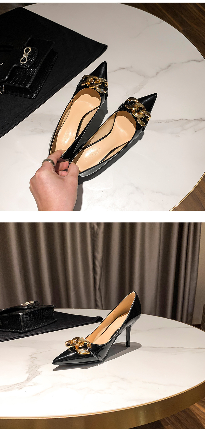 31 32 33小码女士高跟鞋细跟性感漆皮裸色舒适尖头41-43大码单鞋详情7