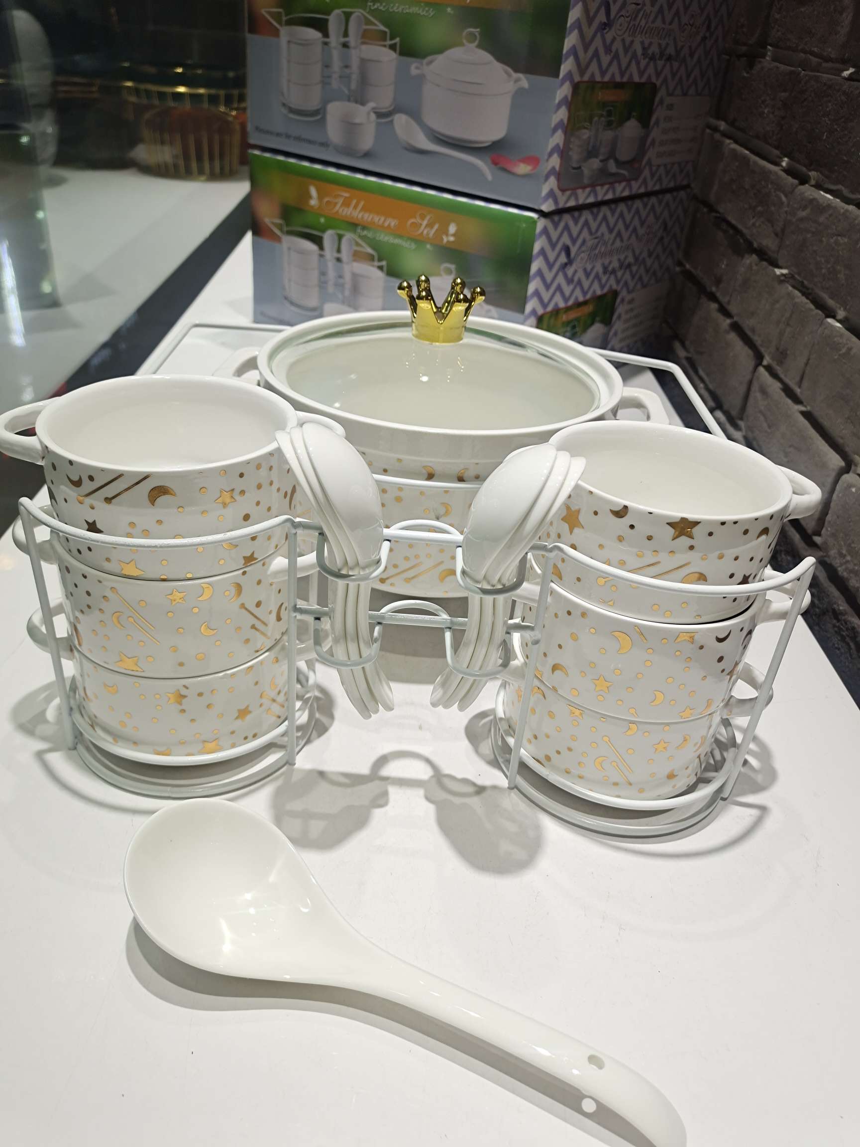Jingdezhen Ceramic Soup Pot Set Star Star Moon Soup Pot Set Gold-Plated Soup Pot Rice Noodle Pot Stew Pot details Picture